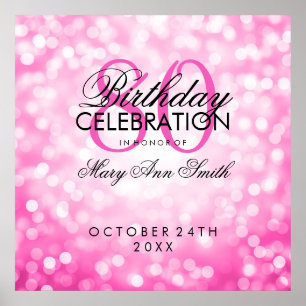 Poster Elégante fête 80e anniversaire Pink Lights cuivre