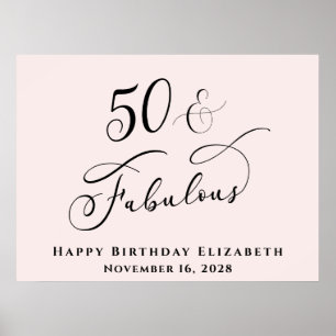 Poster Élégante fête d'anniversaire rose 50e