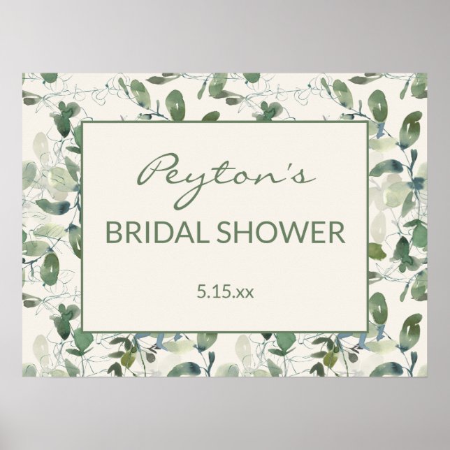 Poster Élégante Fête de Mariage Sauge Mousse Verte Eucaly (Devant)