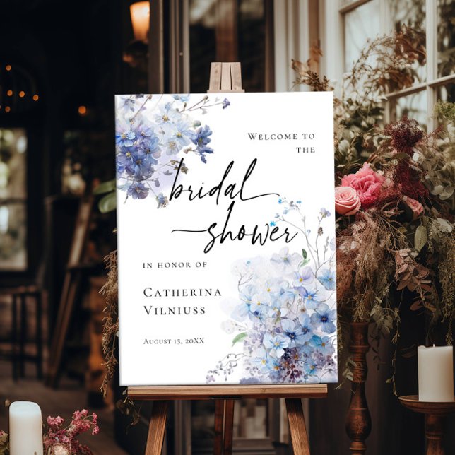 Poster Elégante Fête des mariées bleu fleurs sauvages acc (Créateur téléchargé)