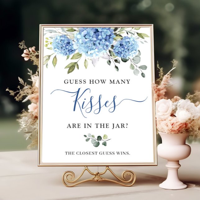 Poster Elégante Fête des mariées Blue Hydrangea Eucalyptu (Créateur téléchargé)