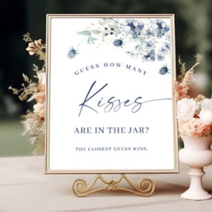 Poster Elégante Fête des mariées de feuillage bleu Dusty 