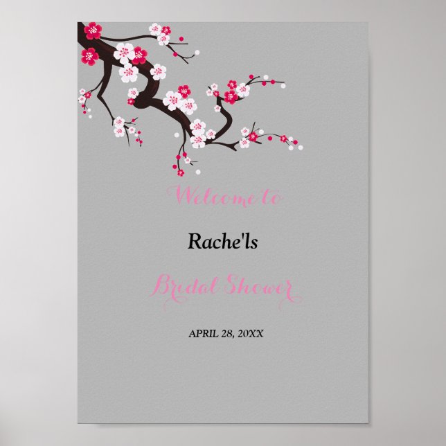 Poster Élégante Fête des mariées fleurie rose cerisier (Devant)