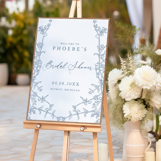 Poster Elégante Fête des mariées Florale Bleue Française  (Créateur téléchargé)