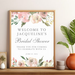 Poster Élégante Fête des mariées florale de pivoine rose 