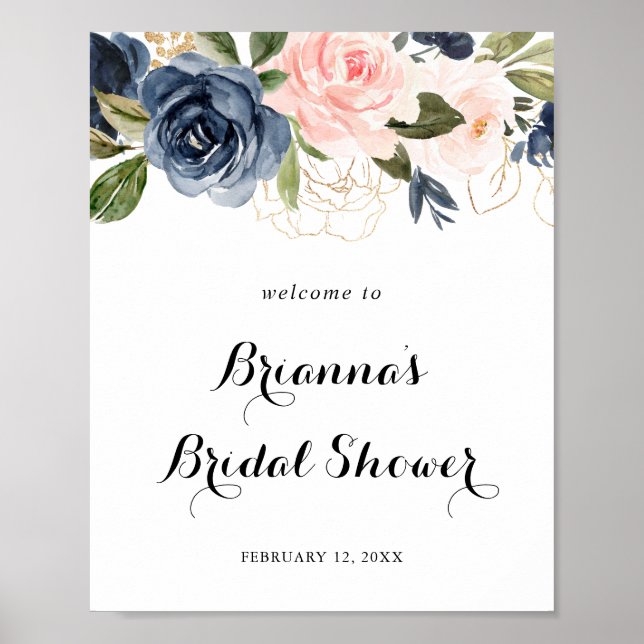 Poster Elégante Fête des mariées Florale d'hiver Bienvenu (Devant)