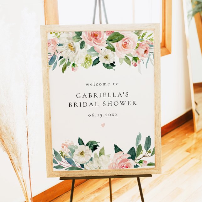 Poster Elégante Fête des mariées florale rose pâle Bienve (Créateur téléchargé)