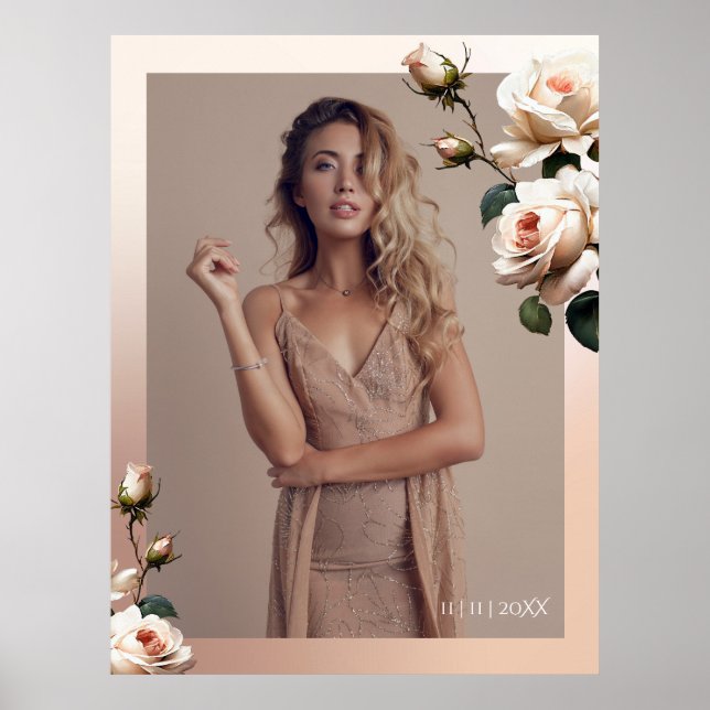 Poster Elégante Fête des mariées Rose de thé (Devant)