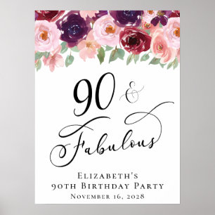 Poster Elégante fête florale 90e anniversaire