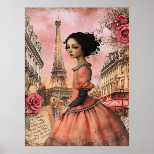 Poster Élégante Fille Gothique Victorienne Quirky À Paris