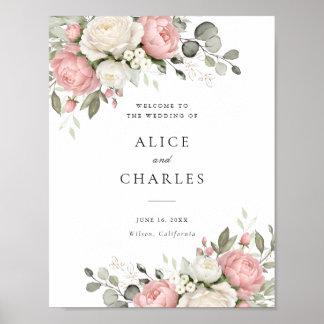 Poster Élégante Fleur Rose Pâle de Mariage de Bienvenue
