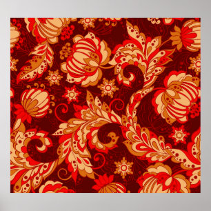 Poster Elégante Fleurs Ethniques Motif sans couture
