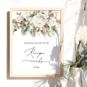 Poster Élégante Florale d'hiver Laissez votre carte de re