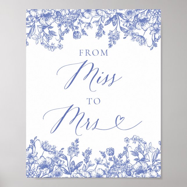 Poster Elégante Flore Bleue Dusty de Miss à Mrs Signe (Devant)