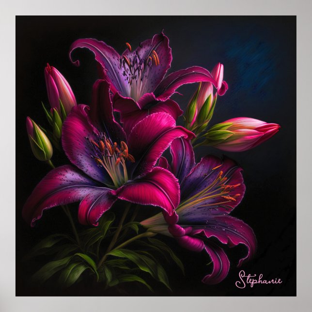 Poster Élégante Fuchsia Rouge Bourgogne Lily Flower (Devant)