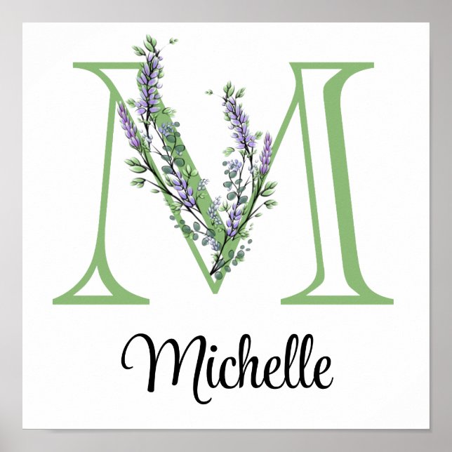 Poster Elégante lettre alphabet M Lavender Eucalyptus (Devant)
