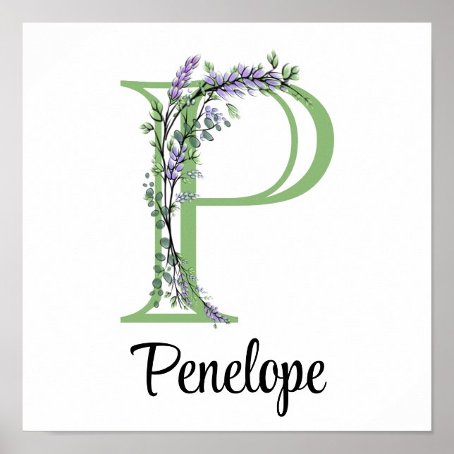 Poster Elégante lettre alphabet P Lavender Eucalyptus (Devant)