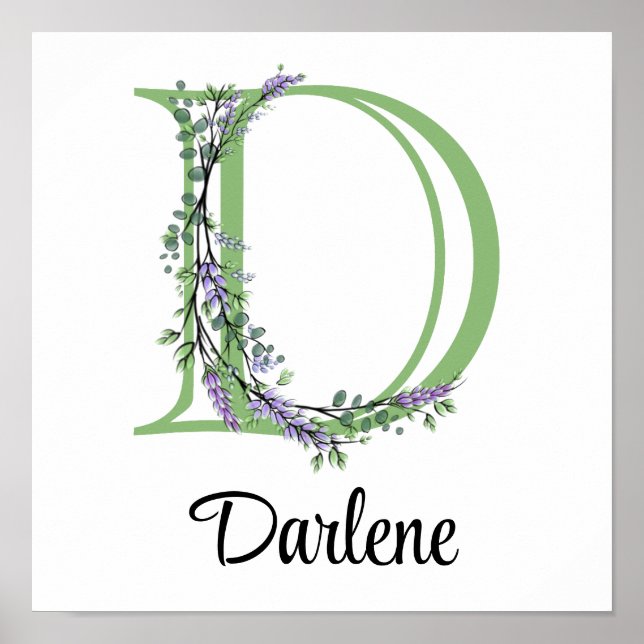 Poster Élégante lettre alphabétique D Lavender Eucalyptus (Devant)