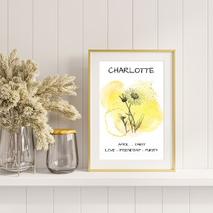 Poster Elégante marguerite jaune simple ligne noire Art F