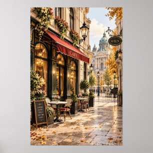 Poster Élégante œuvre d'art de rue de café européen
