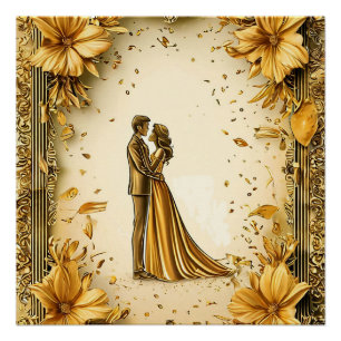 Poster Élégante œuvre d'art en or représentant un couple