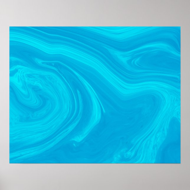 Poster Élégante oeuvre en marbre bleu liquide Abstrait | (Devant)