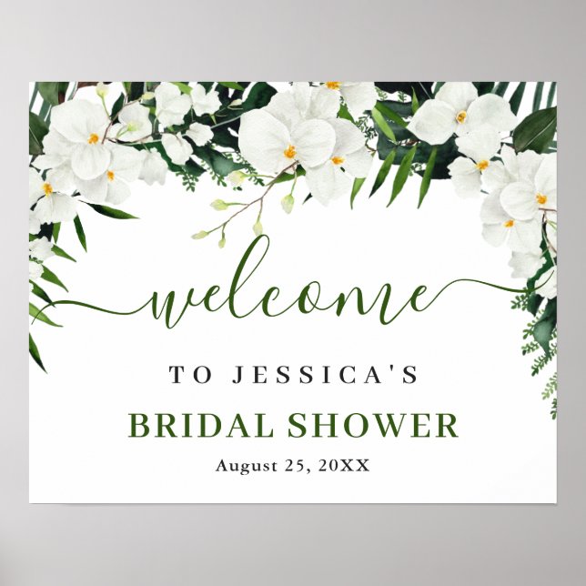 Poster Élégante Orchidée Blanche Bienvenue Bohème Shower  (Devant)