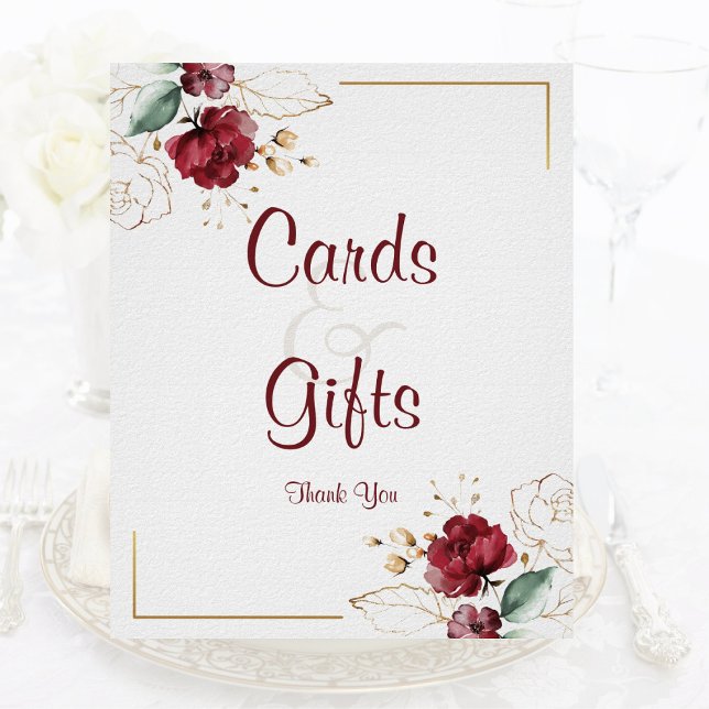 Poster Elégante palette d'aquarelle or bordeaux floral (Créateur téléchargé)