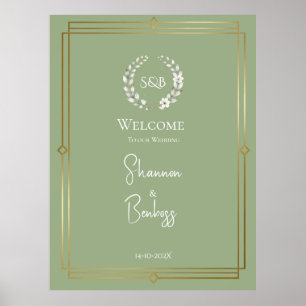 Poster Élégante pancarte de bienvenue de mariage au vert 