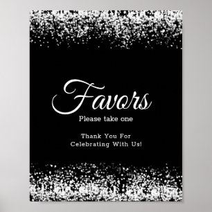 Poster Élégante Parties scintillant Noire Argent Mariage 