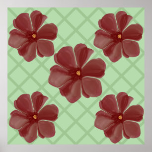 Poster Élégante patte de dentelle florale bordeaux et ver