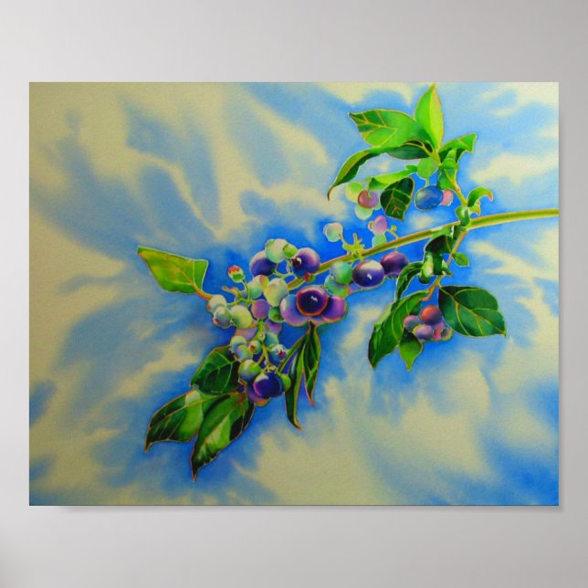 Poster Elégante peinture à l'aquarelle de bleuet (Devant)