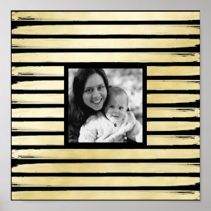 Poster Elégante photo personnalisée noir feuille d'or pei