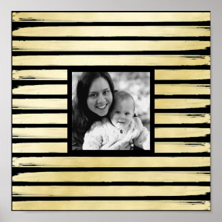 Poster Elégante photo personnalisée noir feuille d'or pei