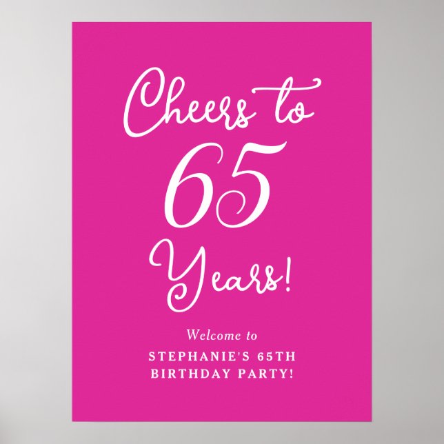 Poster Elégante Pink Cheers à 65 Ans 65e Anniversaire (Devant)