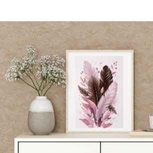 Poster Elégante plumes colorées Aquarelle Art botanique