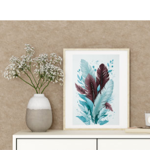 Poster Elégante plumes colorées Aquarelle Art botanique