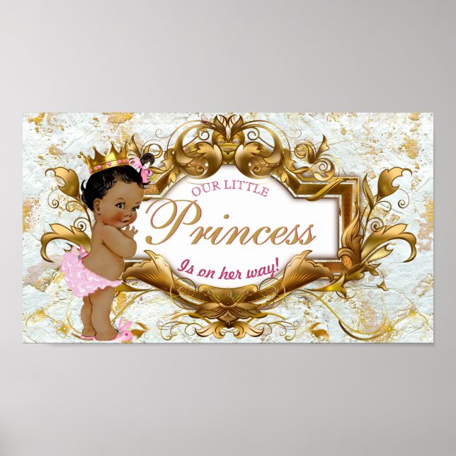 Poster Élégante princesse africaine Marbre blanc et or (Devant)