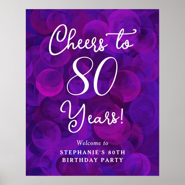 Poster Elégante Purple Cheers à 80 Ans 80e Anniversaire (Devant)
