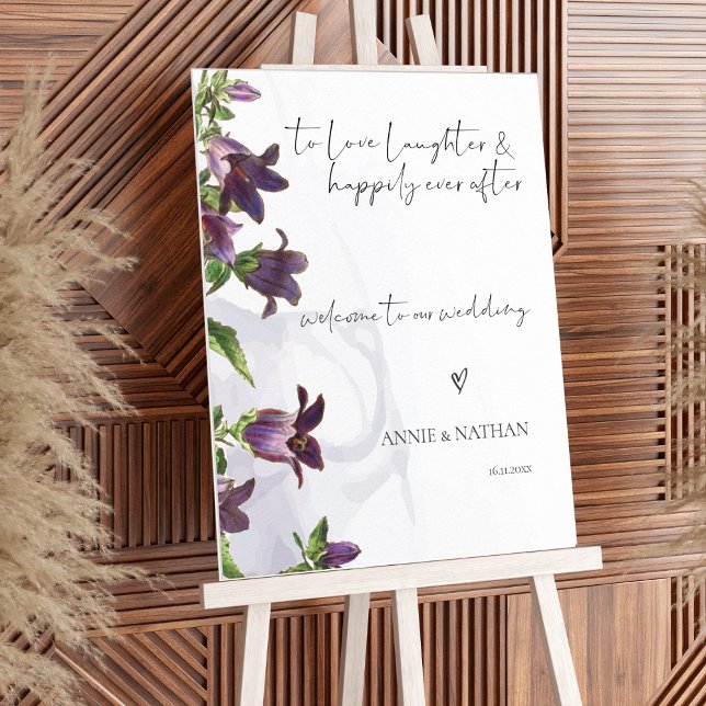 Poster Élégante Purple Floral Personnalisé Mariage Affich (Elegant Purple Floral Custom Wedding Welcome Sign)