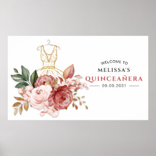 Poster Elégante Quinceanera Florale 15e anniversaire