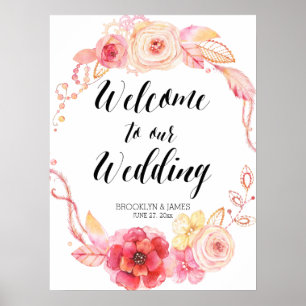 Poster Élégante Réception de mariage floral Signal couron