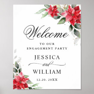 Poster Élégante Red Poinsettia ENGAGEMENT PARTY Bienvenue