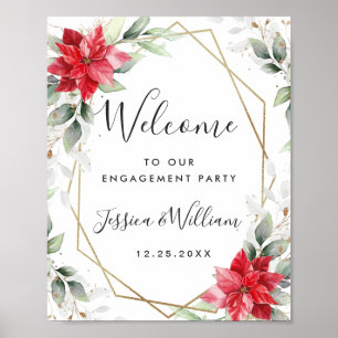 Poster Élégante Red Poinsettia ENGAGEMENT PARTY Bienvenue