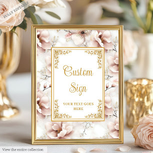 Poster Élégante rose roux fleurs or mariage personnalisé