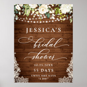 Poster Elégante Roses Blanches Dentelle Fête des mariées
