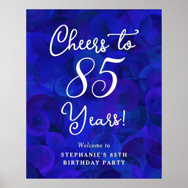 Poster Elégante Royal Blue Cheers à 85 ans Anniversaire (Devant)