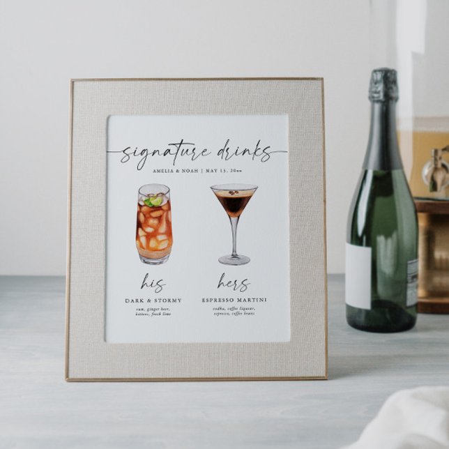 Poster Élégante signature Boissons Mariage Signet barre (Créateur téléchargé)