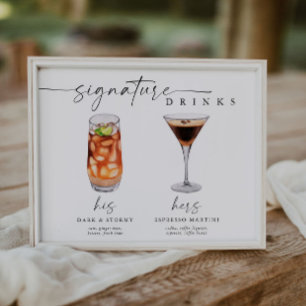Poster Élégante signature Boissons Mariage Signet barre