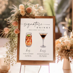 Poster Élégante signature Boissons Mariage Signet barre